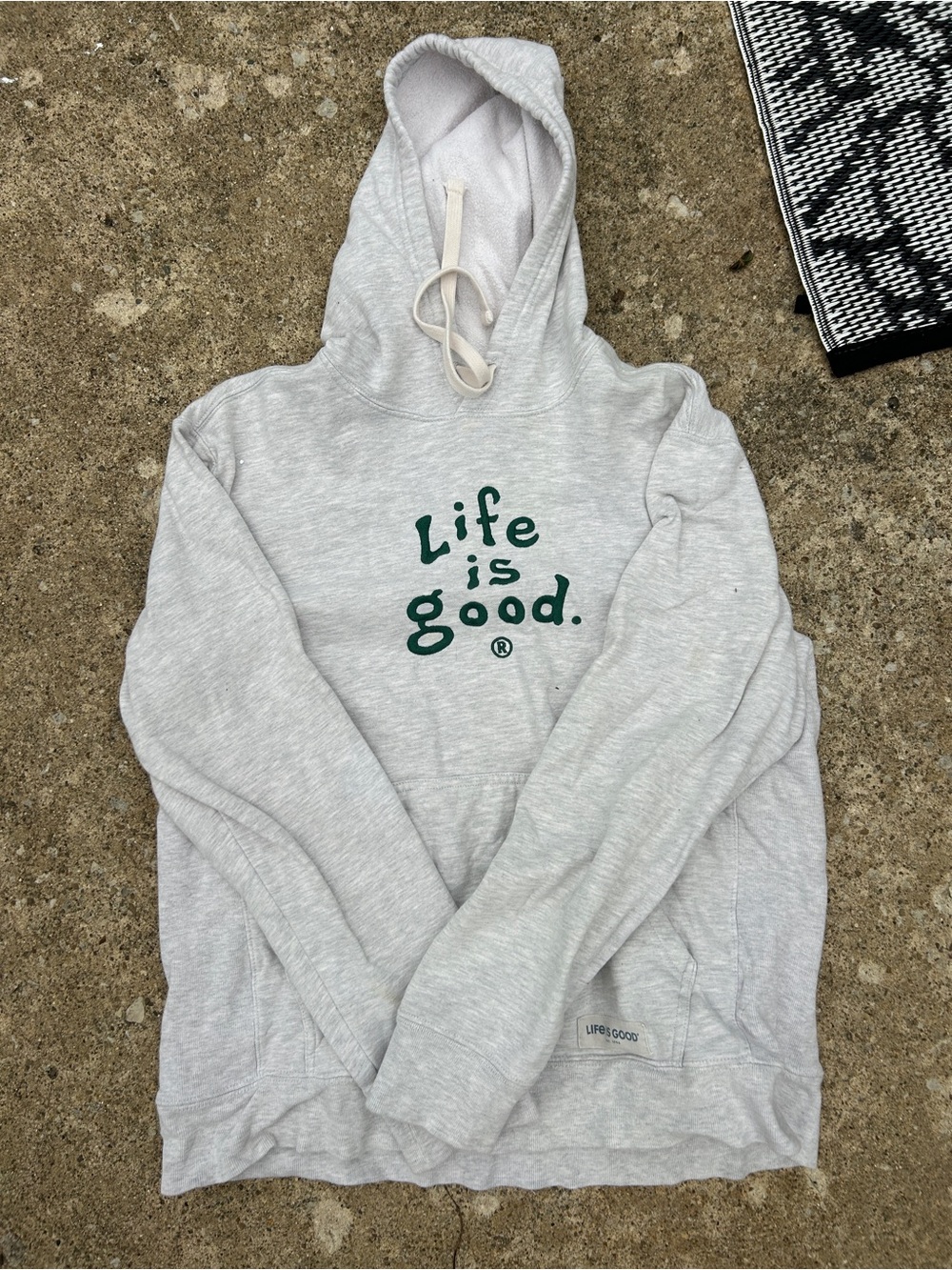Life Is Good Heather Gray Hoodie with Dark Green Logo